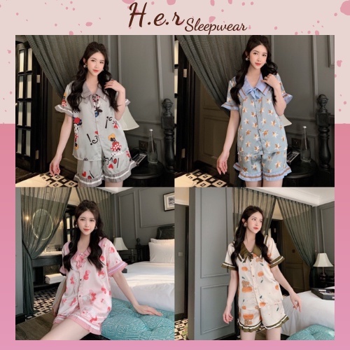 Đồ Mặc Nhà Pijama Lụa Satin Quần Đùi Freesize - Her sleepwear