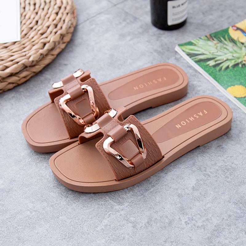 Dép Sandal Mùa Hè 2022 Đế Phẳng Có Khóa Kim Loại Đơn Giản Màu Sắc Thời Trang Phong Cách Mới Cho Nữ