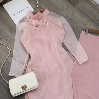 ÁO DÀI HỒNG ĐÍNH NGỌC