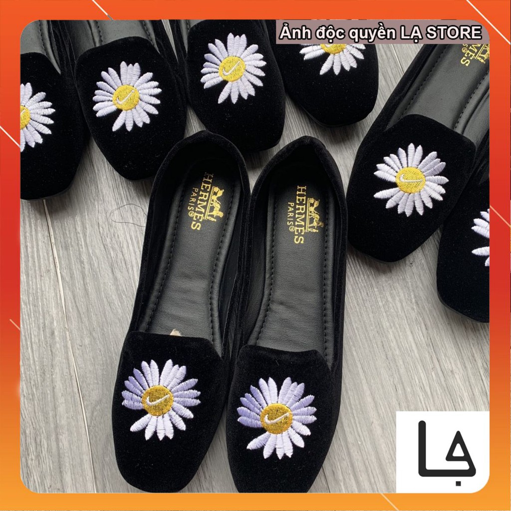 Giày nữ đế bệt búp bê thêu hình hoa cúc sang trọng giá rẻ