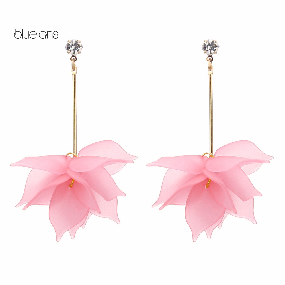 Hoa Tai Dáng Dài Thời Trang Dành Cho Nữ♘Đôi Khuyên Tai Dài Gắn Cánh Hoa Thời Trang Cho Nữ