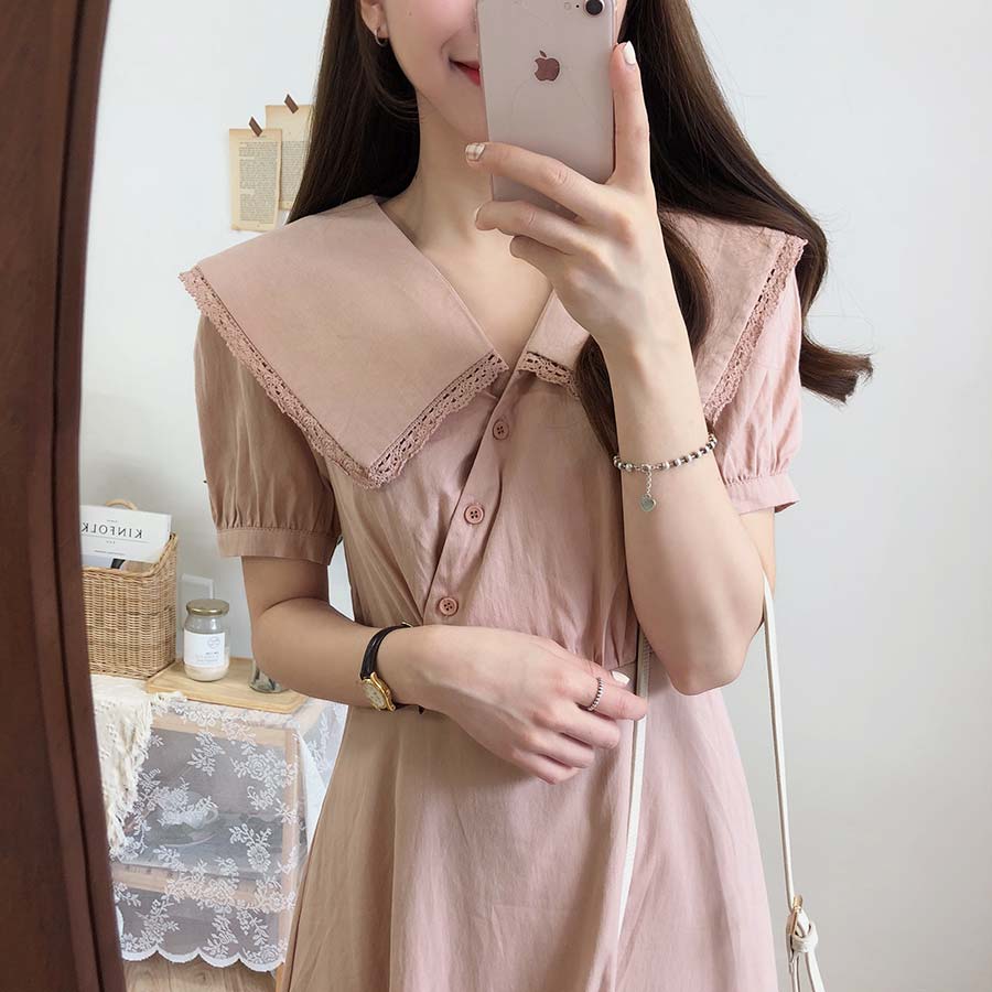 Đầm Tay Ngắn Cổ Búp Bê Màu Sắc Xinh Xắn 29395