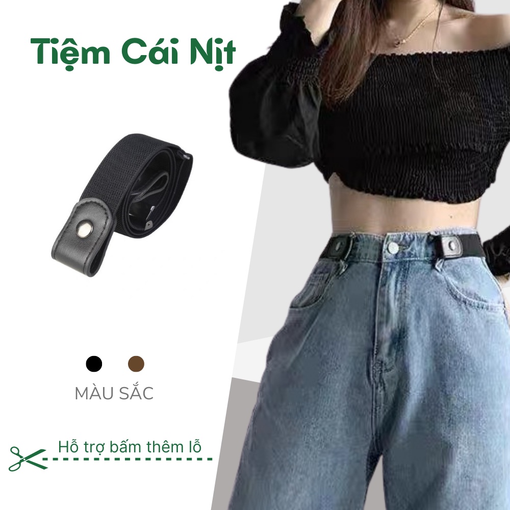 Thắt lưng nam nữ chun co dãn TL004 vải thun phối da-Dây nịt unisex chun thun 2 bên cúc bấm tiện lợi eo nhỏ -Tiệm Cái Nịt