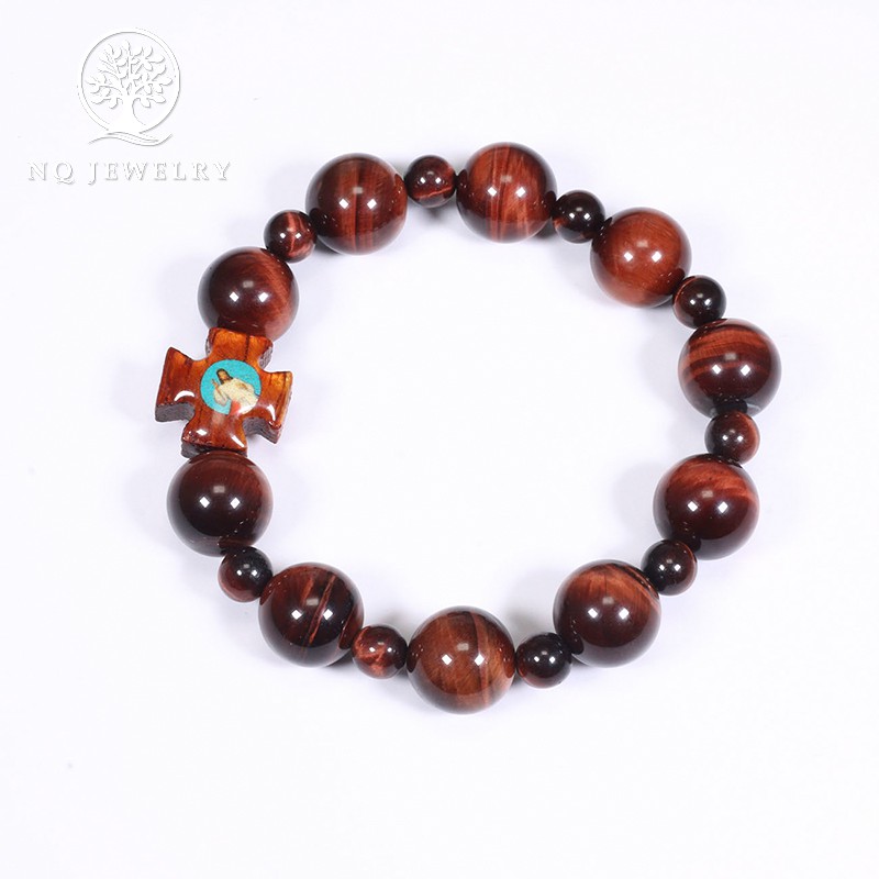 Vòng mân côi - chuỗi mân côi màu nâu đỏ phối thánh giá gỗ NQ Jewelry
