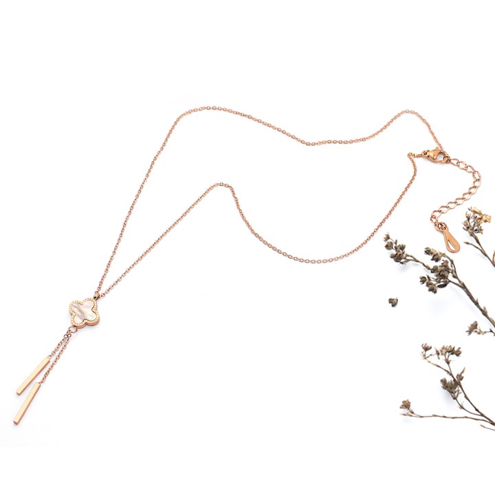 DÂY CHUYỀN TITAN HOA RỚT 2 THANH TRỤ CÁCH ĐIỆU MÀU HỒNG TN134 SIÊU ĐẸP BỀN MÀU