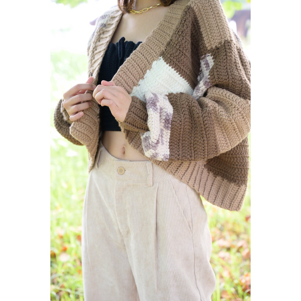 *FREESHIP*Áo len CARDIGAN CROCHET tông màu nâu giữ ấm mùa lạnh