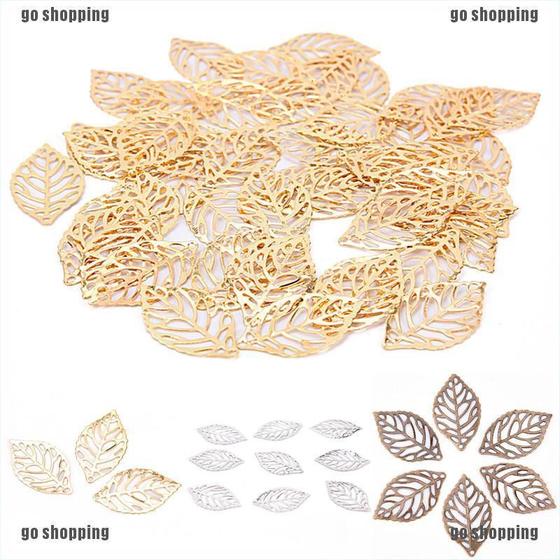 {go shopping}50PCS Charm Filigree Hollow Leaves Pendant DIY Jewelry Making Leaves Metal Craft