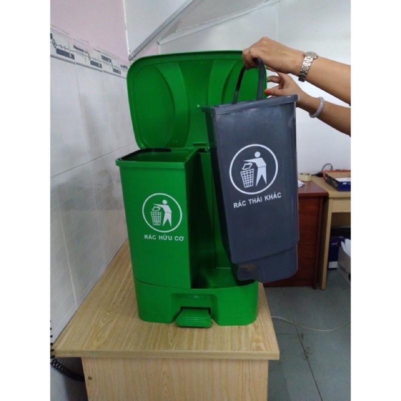 Thùng rác 2 ngăn nhựa Việt Nhật. Thiết kế phân loại rác thông minh - 40 LÍT đạp chân ⚡️⚡️⚡️⚡️