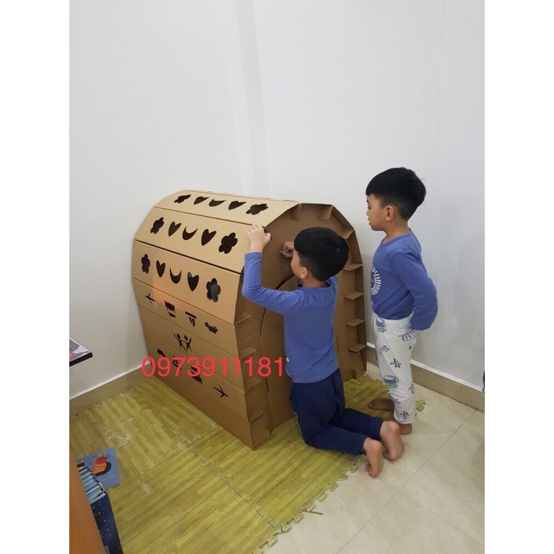 Nhà carton cho bé - 100x84x78 cm - Nhà giấy carton lắp ráp cho bé