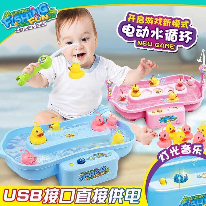 Bộ đồ chơi câu vịt có nhạc và tạo sóng cho bé - câu cá có đèn và hồ nước
