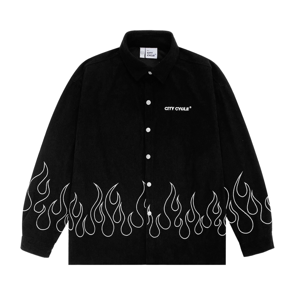 Áo sơ mi local brand Flame City Cycle nhung tăm form rộng nam nữ oversize unisex