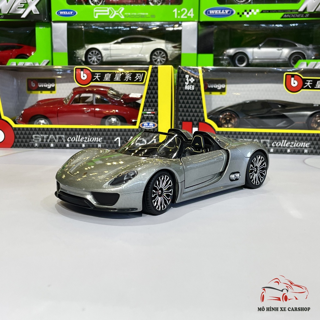 Mô hình xe Porsche 918 Spyder Concept Hãng Welly tỉ lệ 1:24 màu xám