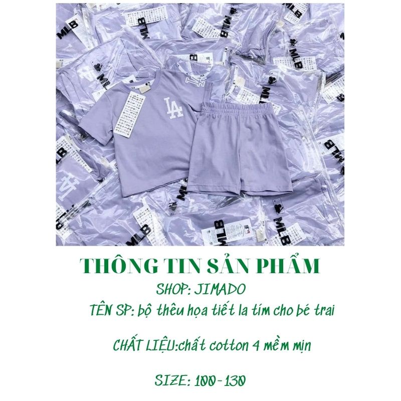 Đồ bộ bé trai bộ thêu họa tiết la tím chất cotton 4 chiều thấm hút cho bé JIMADO E1.071.100