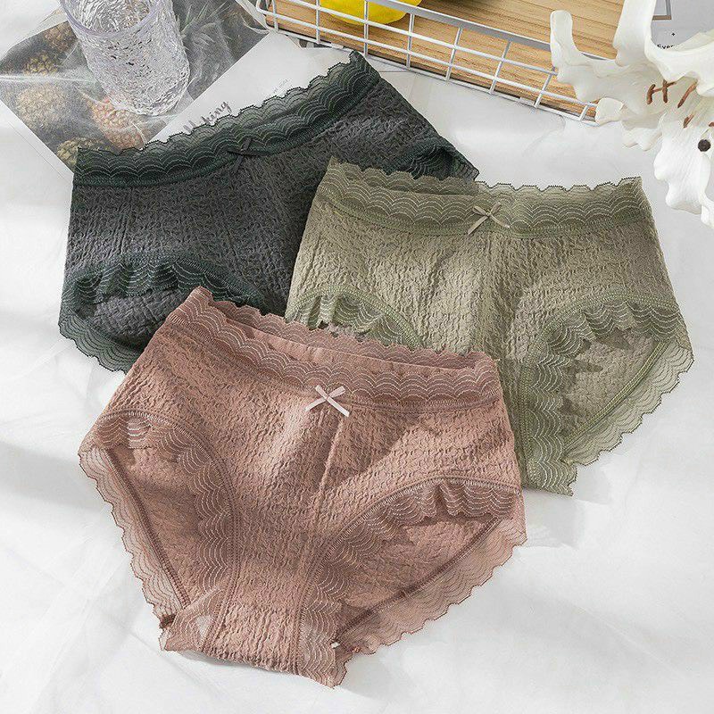 Quần Lót Nữ Cotton Nhăn Cạp Viền Ren Co Giãn 4 Chiều Kháng Khuẩn