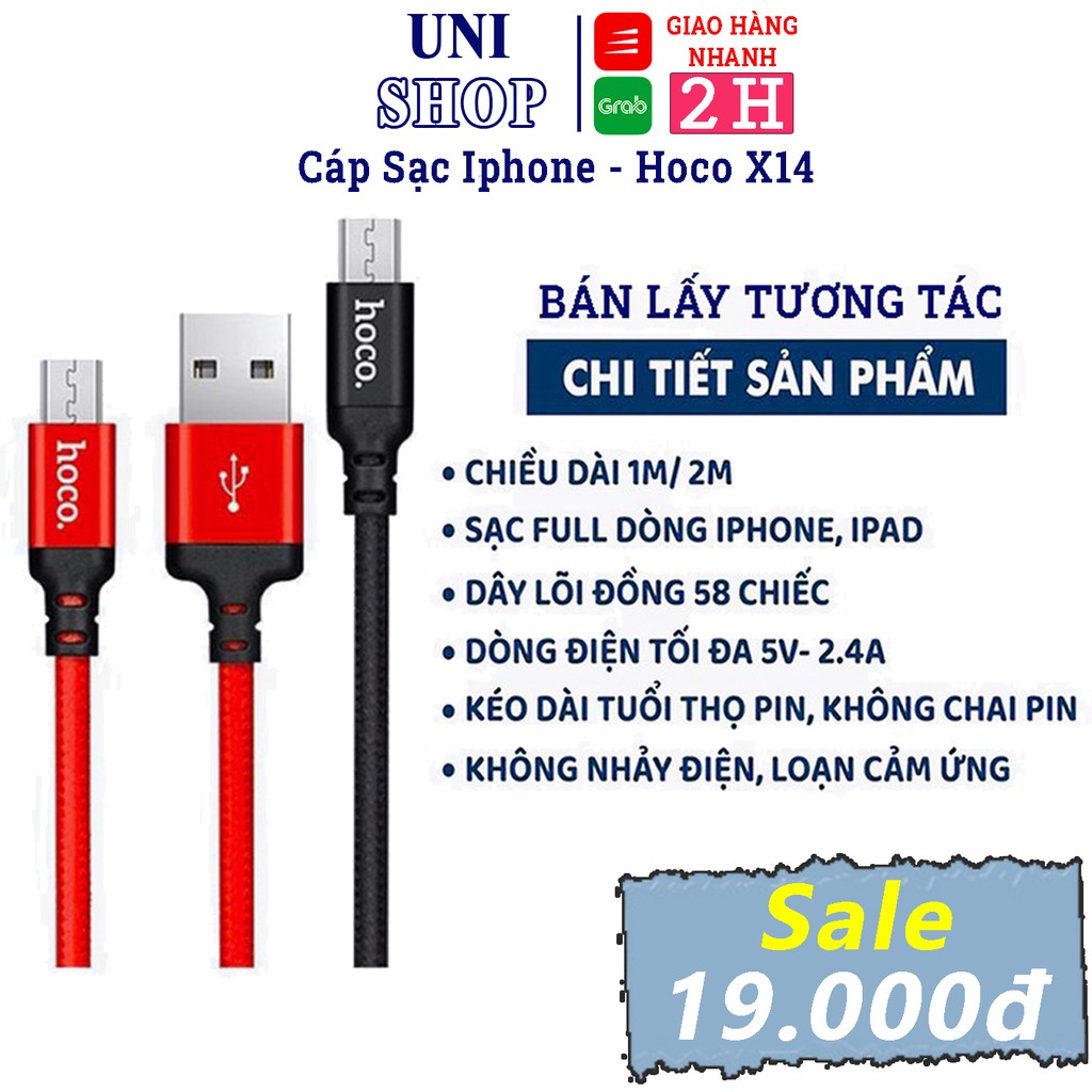 Dây Sạc iPhone dây dù chống dứt Hoco X14, sạc nhanh 1m/2m cho iPhone | Micro USB | Type C - Uni Shop