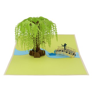 Thiệp 3D tình yêu cặp đôi bên cây liễu, dòng sông-thiệp 3D độc đáo
