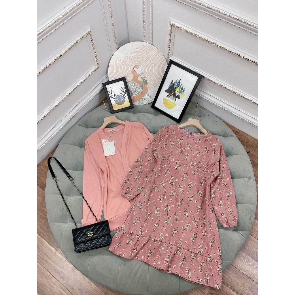Set váy nhung tăm hoa + áo cadigan siêu xinh | BigBuy360 - bigbuy360.vn