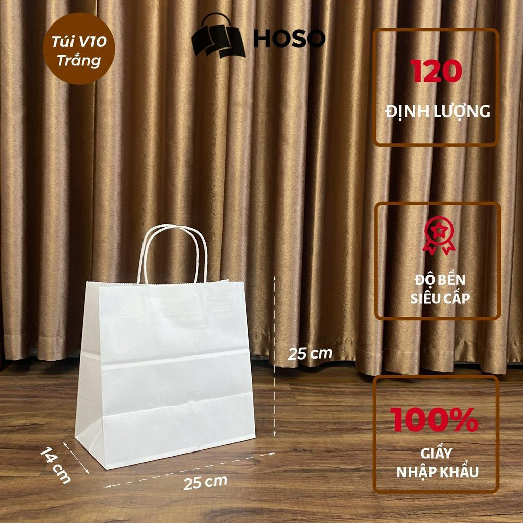 Túi giấy kraft Nhật trắng trơn có quai đựng thực phẩm nhiều kích thước, túi giấy xi măng đựng quà