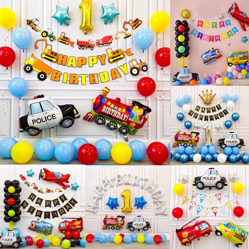 [Mã LIFEXANH03 giảm 10% đơn 500K] Combo set trang trí sinh nhật ô tô cho bé trai , đơn giản dễ làm tại nhà