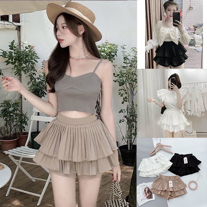 Chân Váy Xếp Ly Ngắn 2 Tầng Cao Cấp Siêu Hót, Chân Váy Tầng Ngắn Xếp Ly Xòe Bồng Xu Hướng Thời Trang