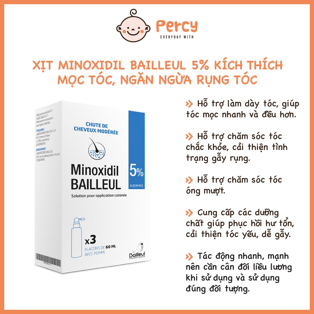 Xịt Minoxidil Bailleul 5% Kích Thích Mọc Tóc, Ngăn Ngừa Rụng Tóc