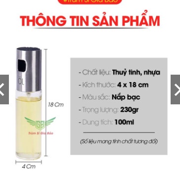 Bình Xịt Dầu Ăn Phun Sương Cho Nồi Chiên Không Dầu Chai Thủy Tinh Cao Cấp 100ml-  Gia Dụng Gia Đình