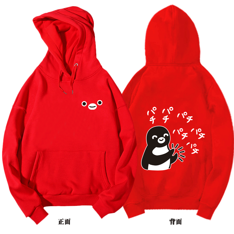 Áo hoodie lót nhung mỏng in hình chim cánh cụt/dưa hấu hoạt hình ngộ nghĩnh cho nam và nữ