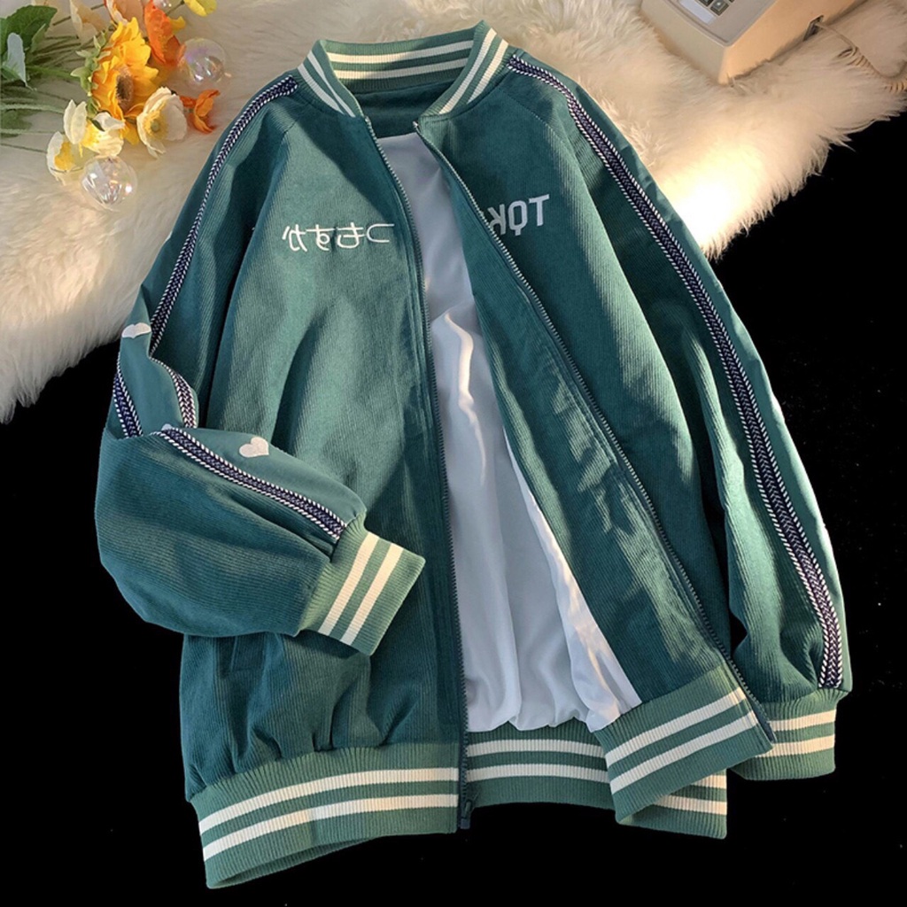 Áo Khoác Bomber Chất Nhung Tăm Cao Cấp Dày Dặn Thêu Chữ Tokyo - Form Rộng Dáng Thụng Nam Nữ Unisex, Freesize Đông 2022