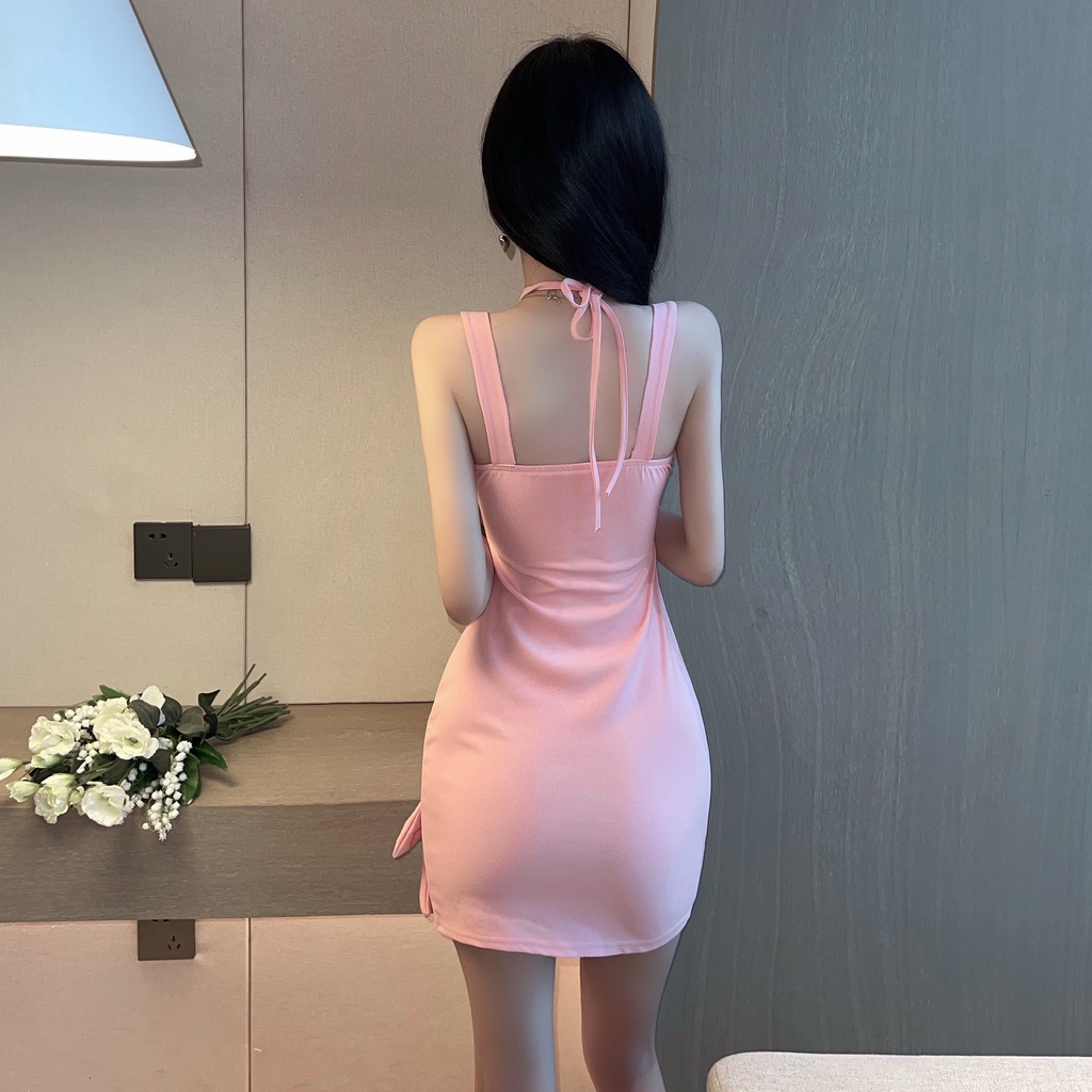 Váy Đầm Set Hai Dây Nữ Thiết Kế Hở NgựcPhong Cách Pháp Niche Sexy Quyến Rũ 3 Màu Đen Trắng Hồng Phù Hợp Đi Biển Quẩy Bar