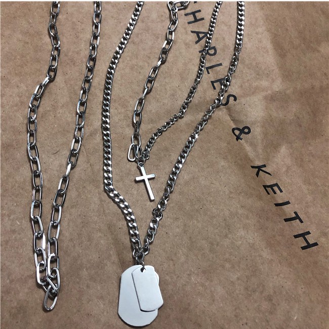 Dây chuyền nhiều lớp mặt thánh giá phong cách retro Âu Mỹ cá tính thời trang cho nam và nữ