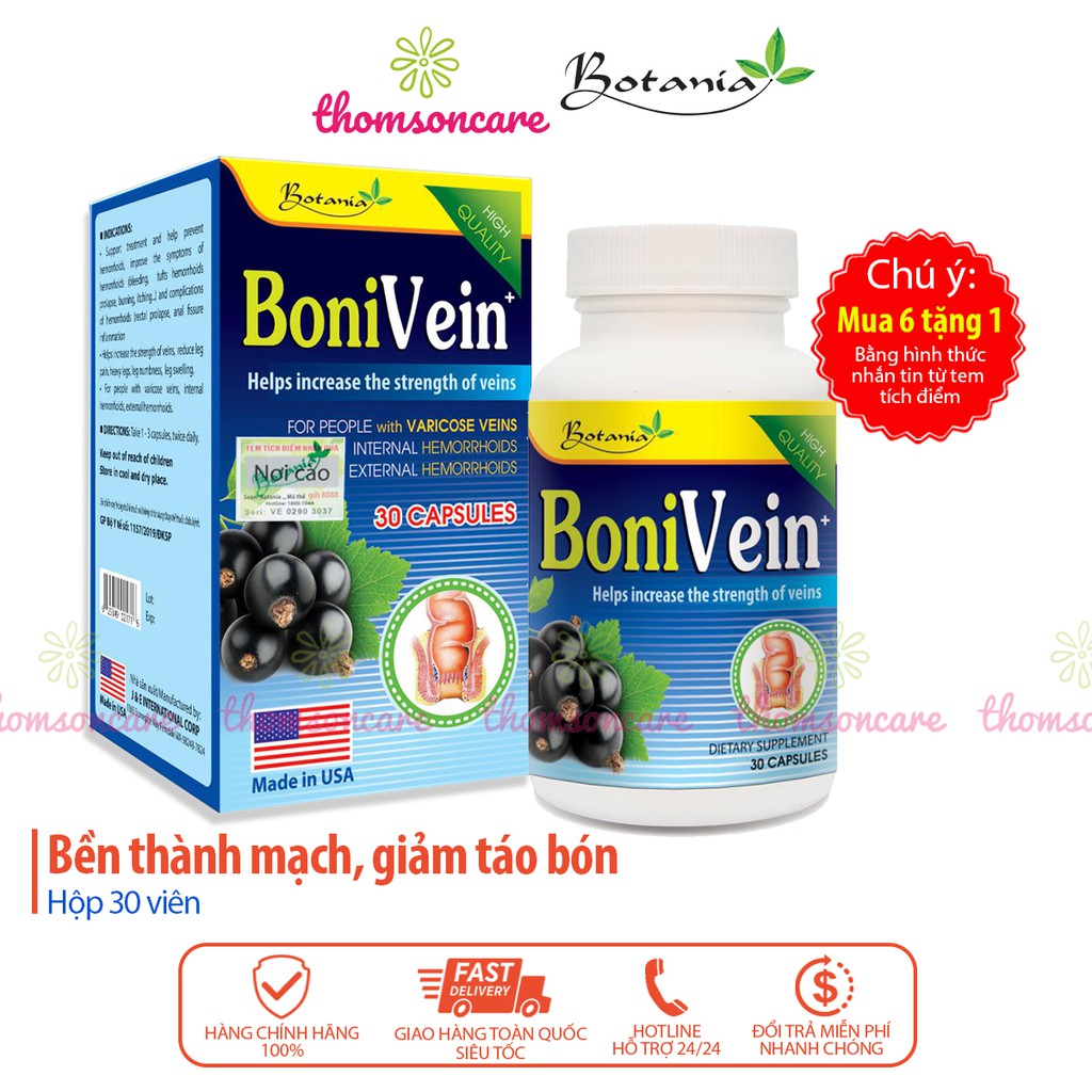 Boni Vein  Mua 6 tặng 1 bằng tem tích điểm - Hỗ trợ giảm suy giãn tĩnh mạch chân - Bonivein