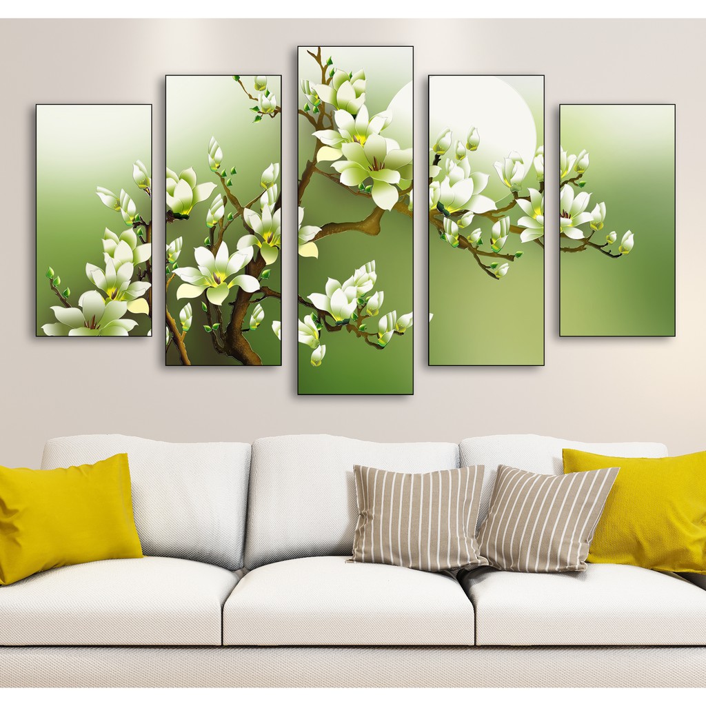 Tranh bộ canvas 5 tấm hoa mộc lan