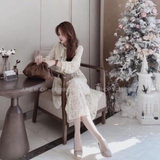 Váy ren cổ nơ tiểu thư hot .