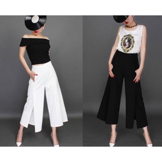 Quần culottes ống rộng xẻ tà cao