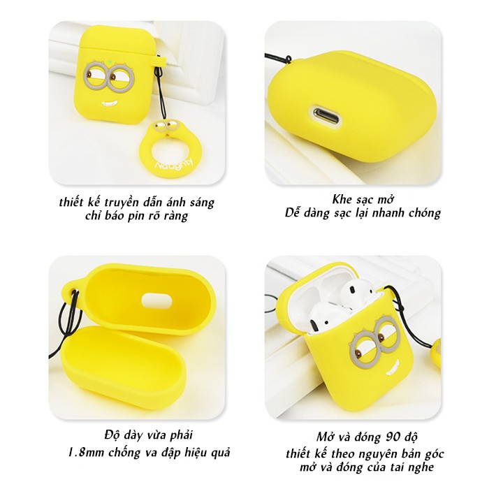 Ốp AirPods cao su Minion 3D bảo vệ tai nghe AirPods 1 | 2 kèm Móc Treo
