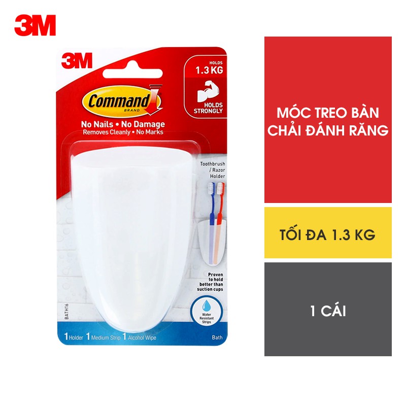 Khay đựng bàn chải đánh răng Command 3M chịu lực 1.3kg - Độ bền cao, bám cực chắc, tháo cực dễ, chống thấm nước BATH16