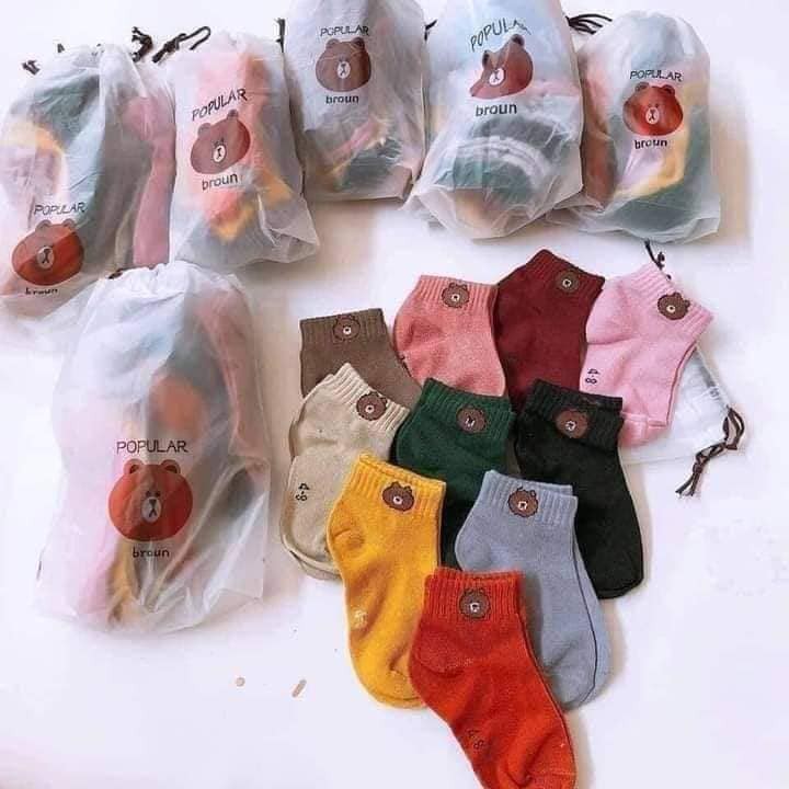 Set 10 đôi tất gấu nâu cổ ngắn nữ không bao giờ lỗi mốt, ngon, bổ, rẻ-giadungsieure