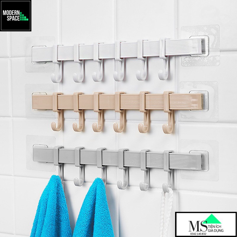 Móc treo đồ Dán tường 6 móc - Thanh móc treo đồ Xoay được Tùy chỉnh cho mọi Góc tường GD-082