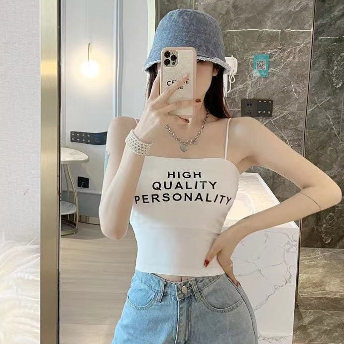 Áo bra nữ 2 dây satin thun lạnh phong cách croptop in chữ đẹp và cá tính, Áo lót nữ đệm mút mỏng LANIXA B1707