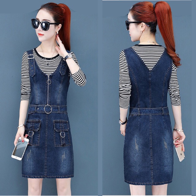 Đầm yếm suông phối dây kéo kèm dây thắt eo ảnh thật bao đẹp