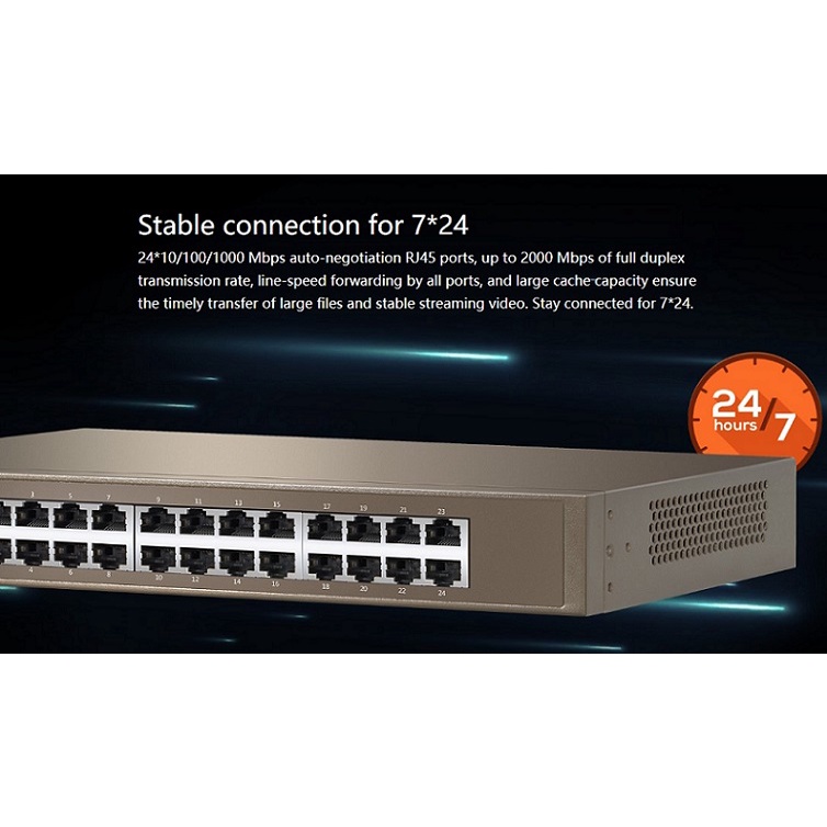 Bộ chia mạng Tenda TEG1024D 24 cổng Gigabit 10/100/1000Mbps Vỏ Kim Loại