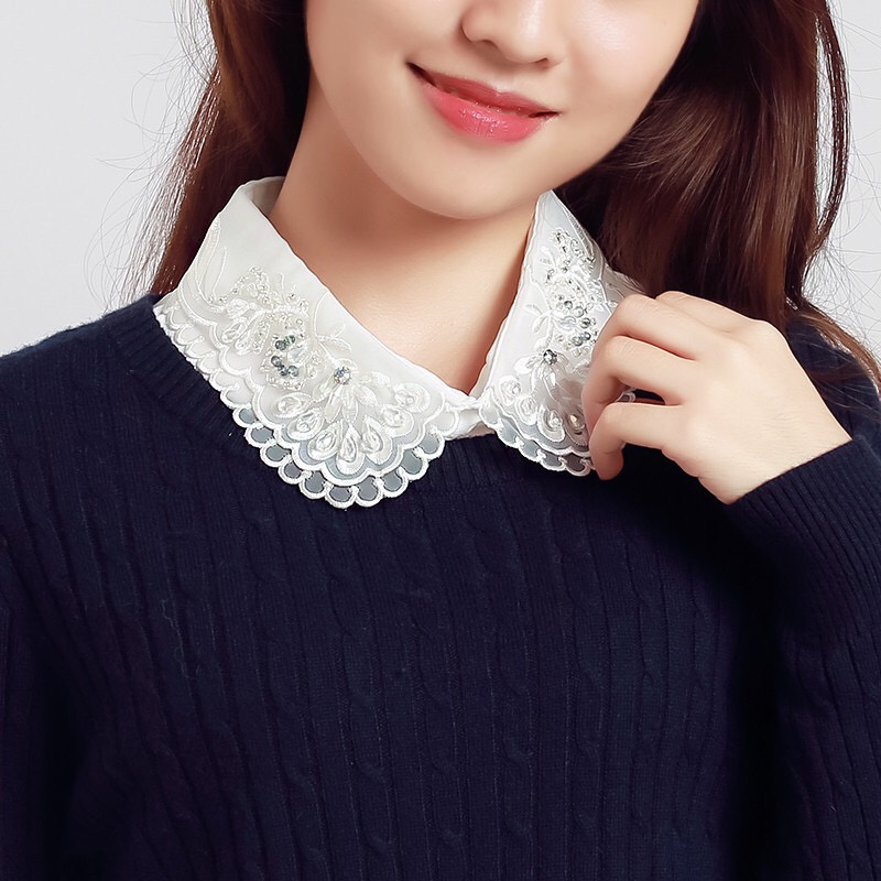 Cổ áo giả đính đá cách điệu mặc trong áo len đầm không cổ tạo kiểu - Mã CD52