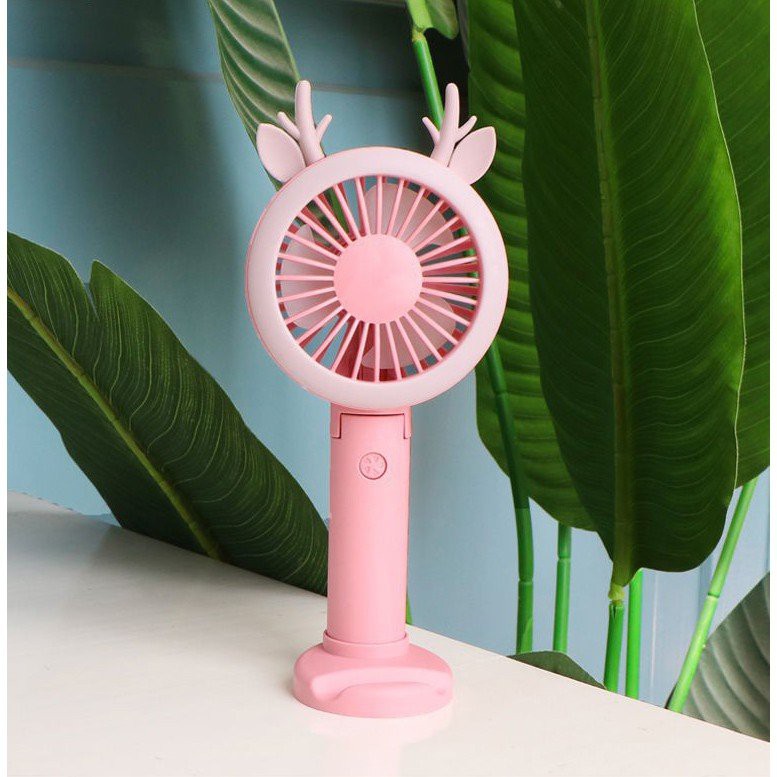 Quạt tích điện mini cầm tay màu sắc có đèn led - tặng kèm tai dễ thương và giá đỡ điện thoại | BigBuy360 - bigbuy360.vn