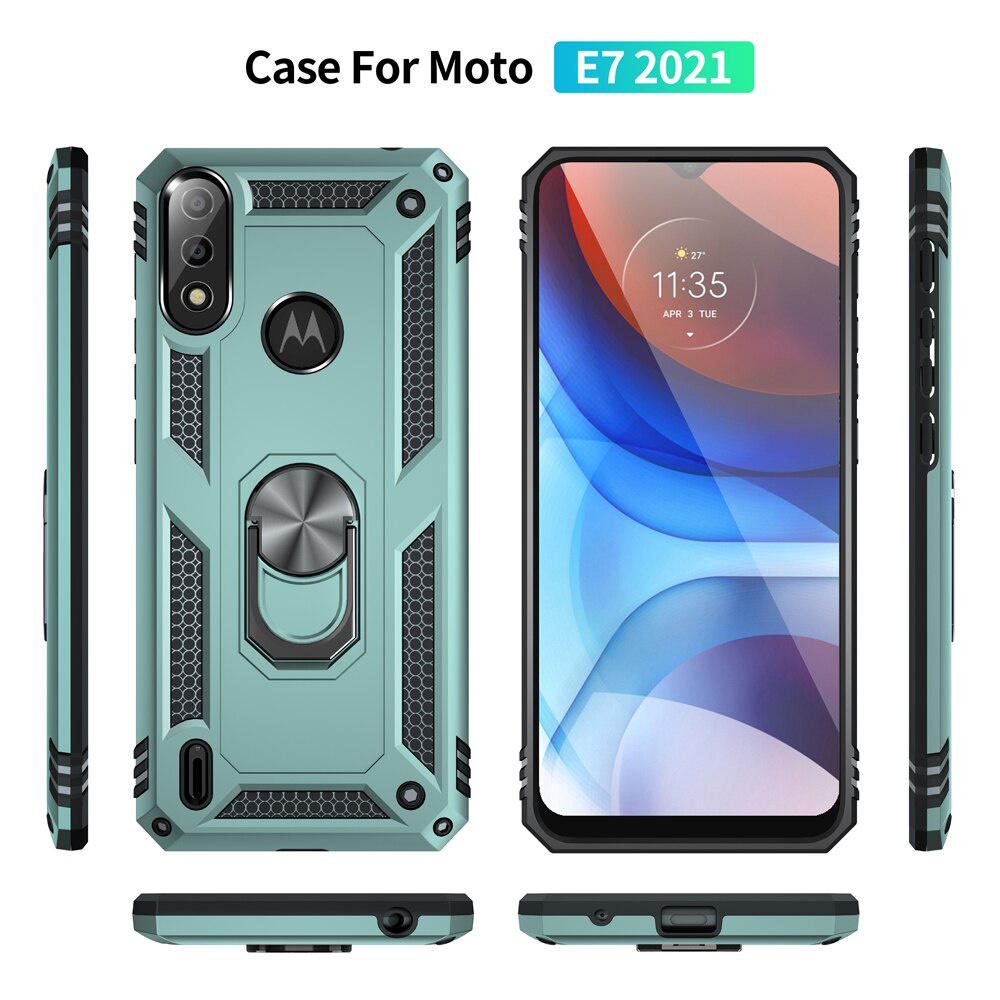 Ốp Điện Thoại Pc Viền Tpu Kiểu Giáp Kèm Giá Đỡ Nhẫn Sang Trọng Cho Motorola Moto E7 Power E7Power 2021 6.51 ''