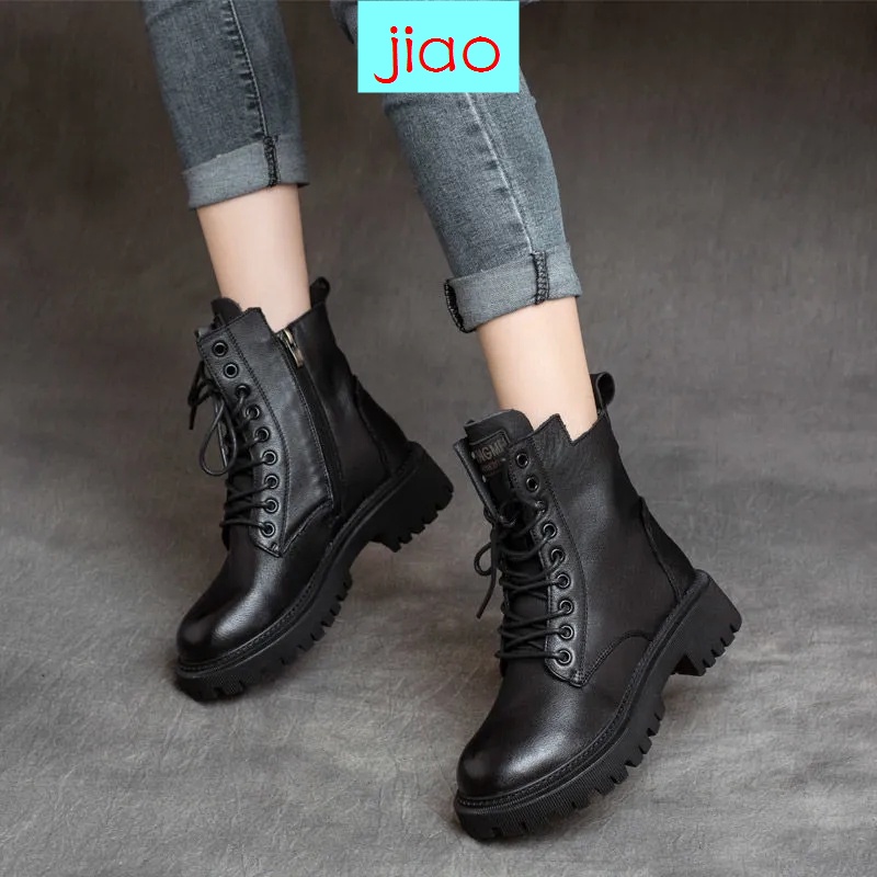 Giày bốt martin đế dày màu nâu kiểu Anh thời trang hè thu mới năm 2021 cho nữ