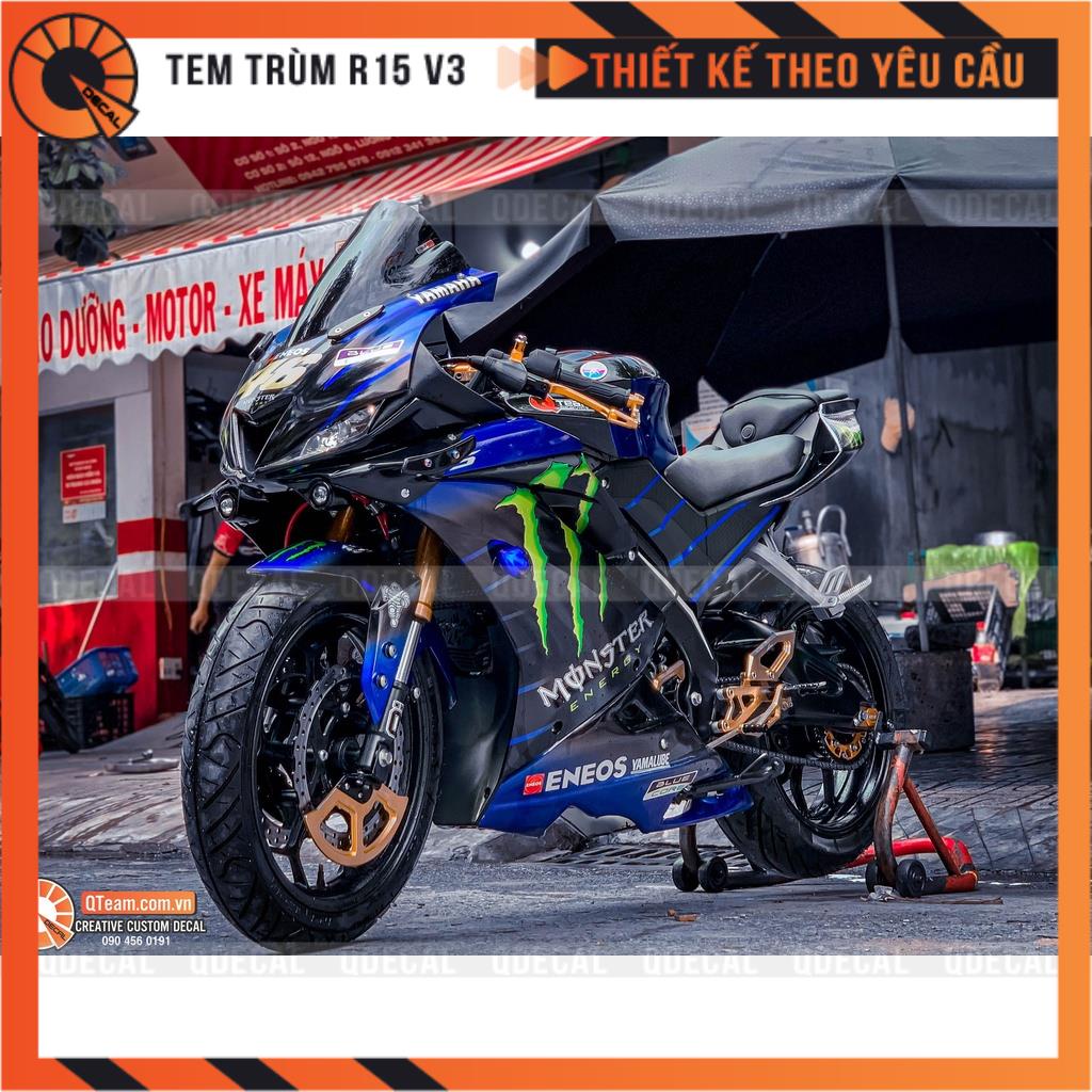 Tem Trùm R15v3 decal 3 lớp Monster Đen xanh  thiết kế theo yêu cầu