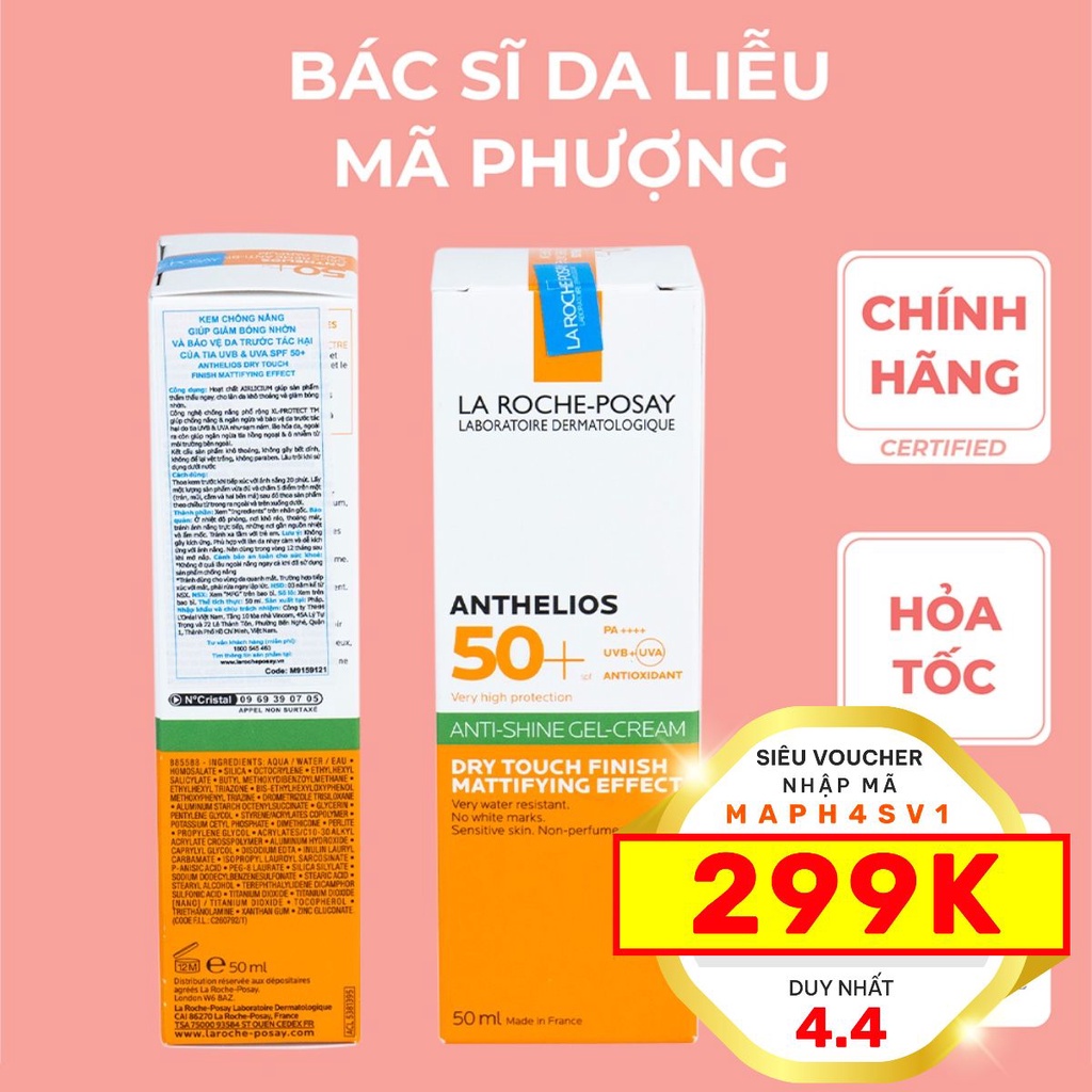 Kem Chống Nắng Laroche Posay Anthelios XL Anti Shine vạch xanh