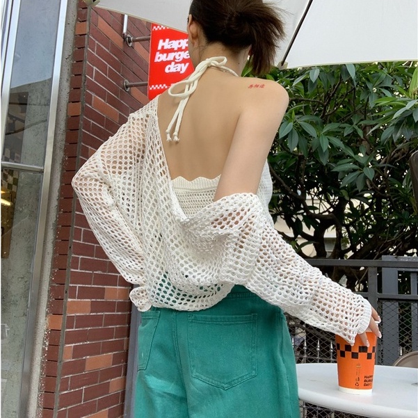 Áo ZHELIHANGFEI dệt kim không tay eo cao hở lưng quyến rũ cho nữ