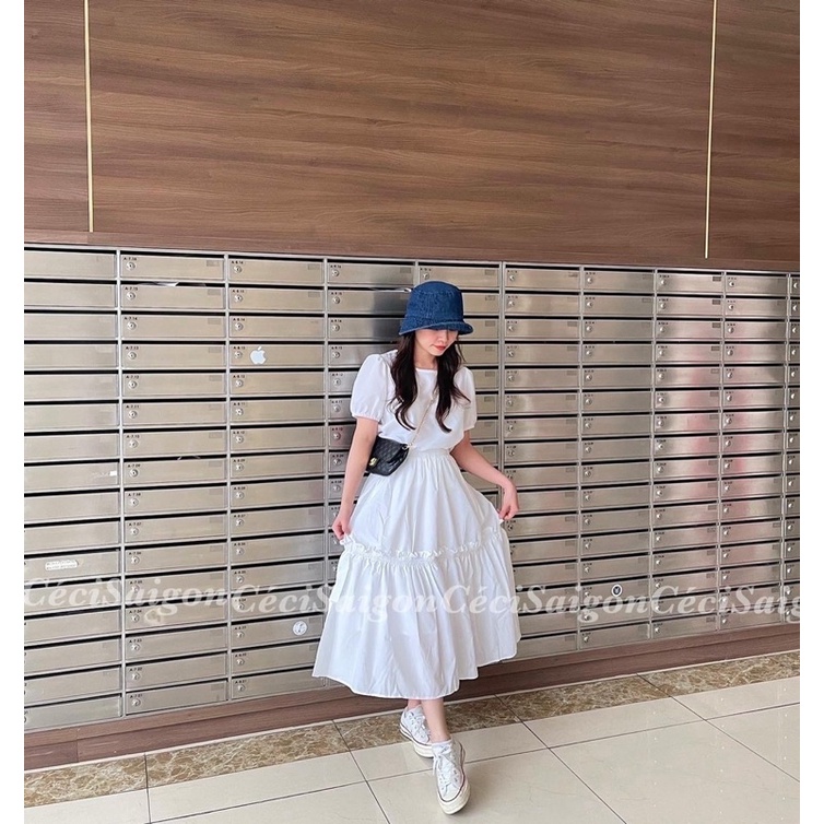 Áo tay phồng trắng