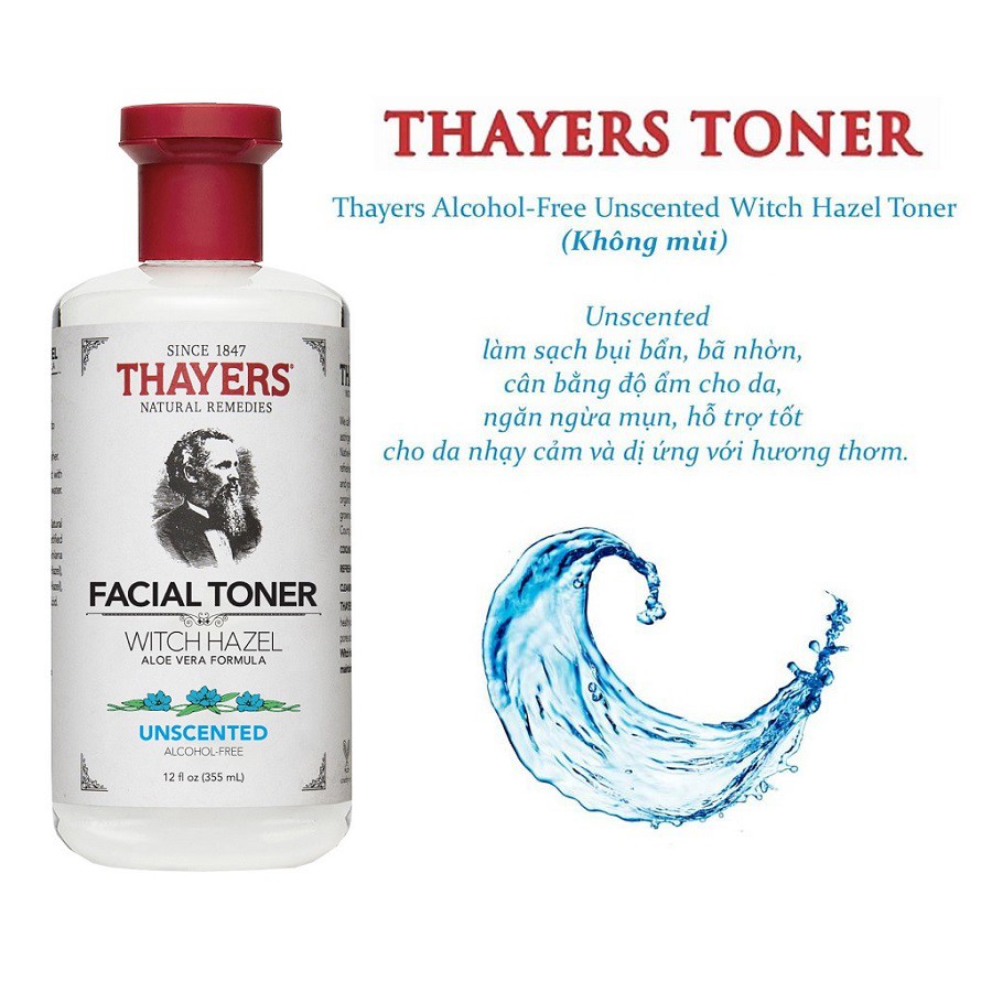 Nước Hoa Hồng Làm Sạch, Se Khít Lỗ Chân Lông Không Cồn Thayers Alcohol Free Witch Hazel Toner 355ml